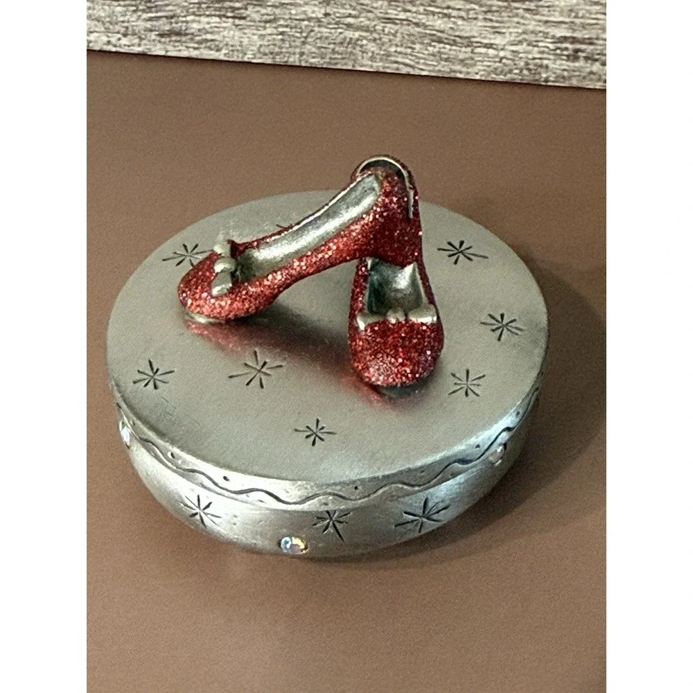 Vtg Pewter Ruby Slippers Footed Trinket Wizard of Oz -There's no Place Like Home